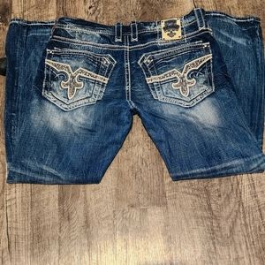 Rock Revival Dark Wash Distressed Denim Bootcut Sz 38